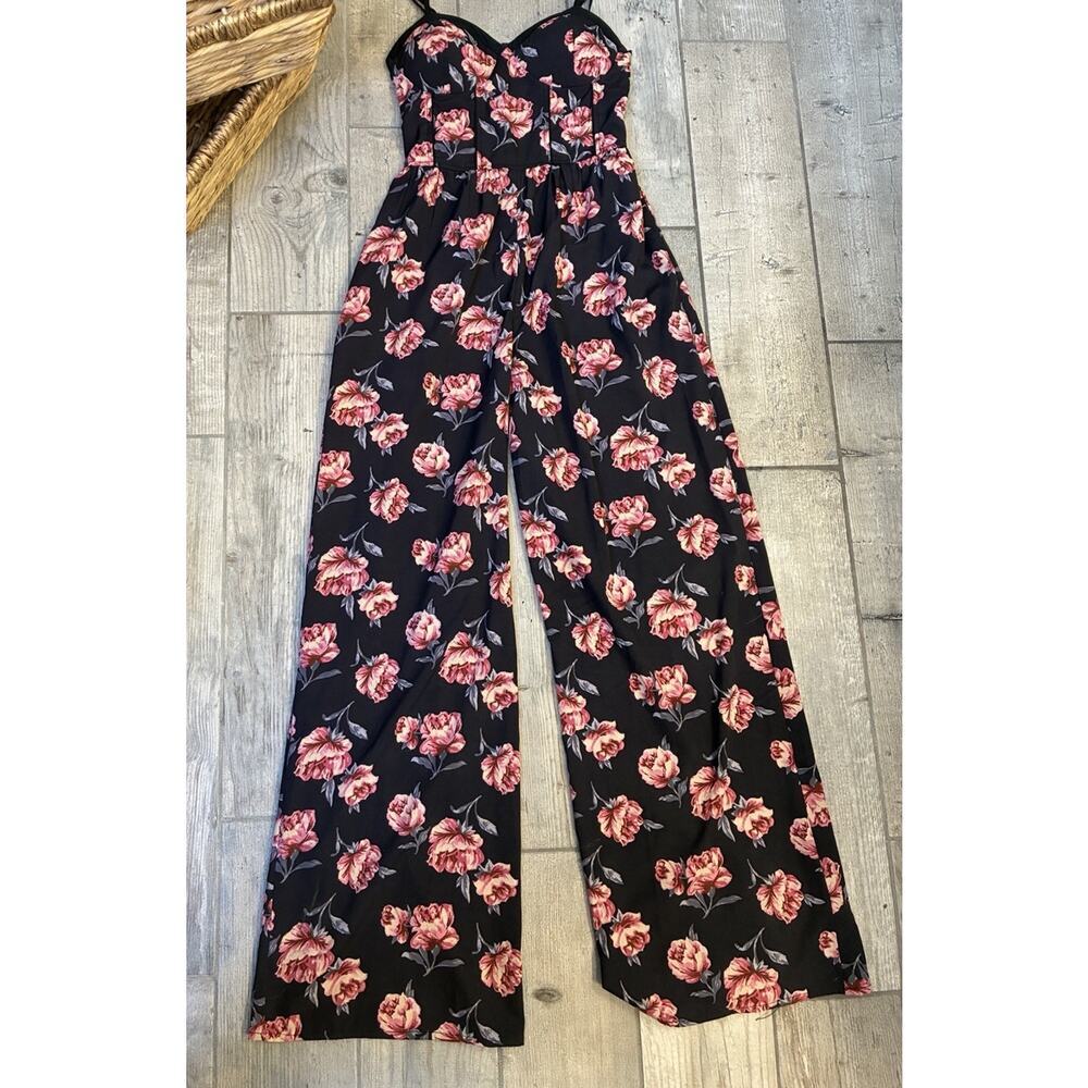 Band Of Gypsies Floral Print Bustier Wide Leg Sleeveless Jumpsuit Size XS - Picture 4 of 7